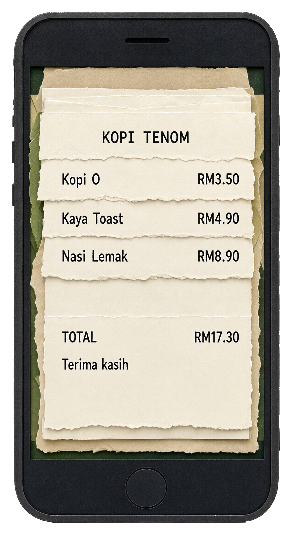 A receipt open on a phone, with the ezResit tile beside it